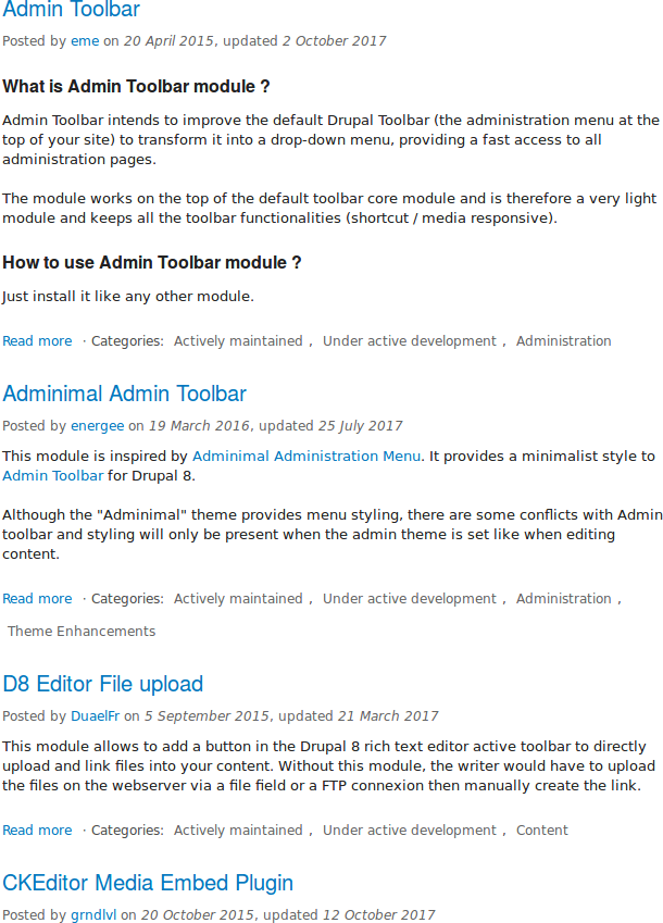 Module search results page on Drupal.org