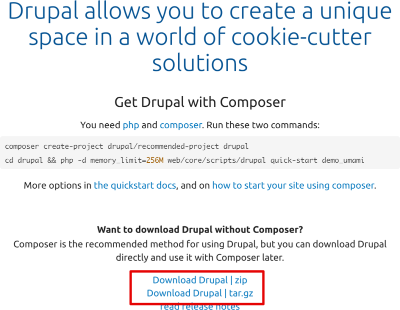 Downloads page on Drupal.org