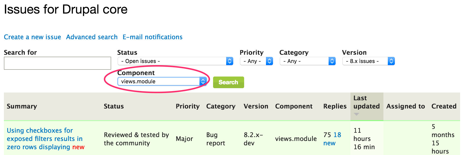 Drupal Core Views issue queue