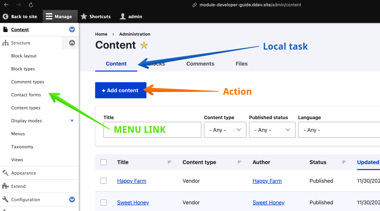 Menu Items and Links