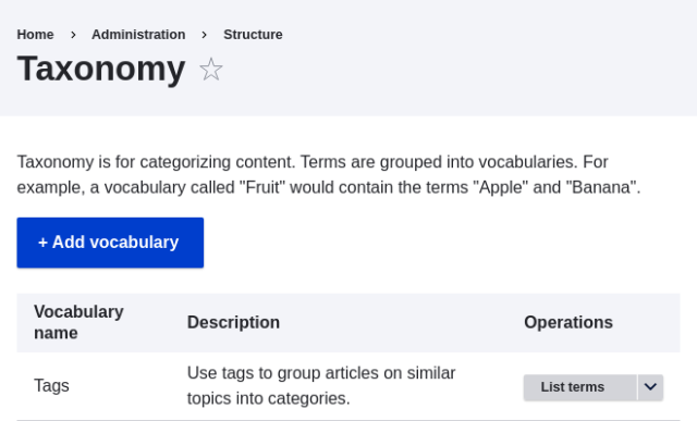 6.6. Setting Up a Taxonomy | Drupal 8, Drupal 9, Drupal 10, and Drupal 11