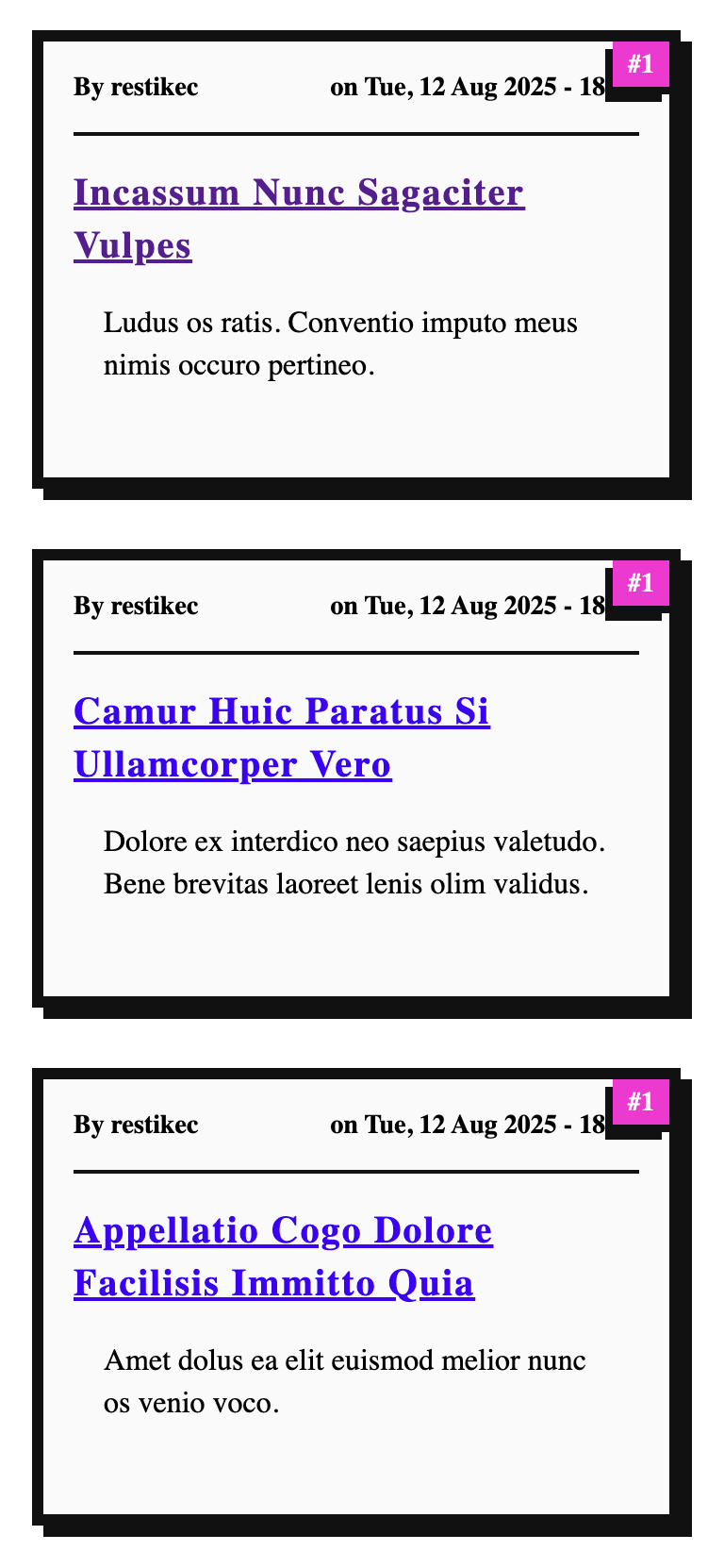 Homepage list of Article nodes rendered with the Card view mode using the single directory component