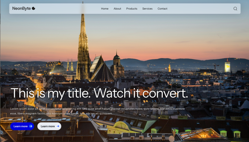 Screenshot of neonbyte theme showing fixed header placed above hero