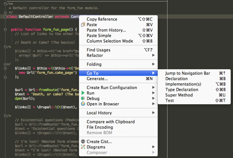 phpStorm - Go To... Declaration