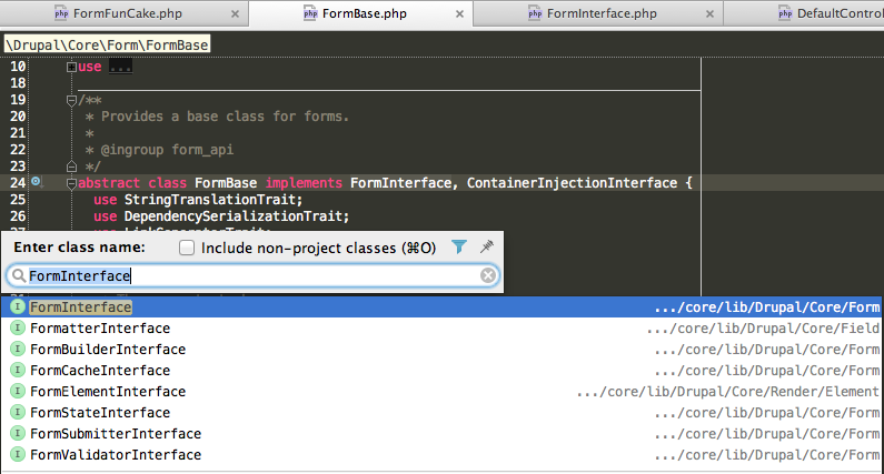Searching for FormInterface in PhpStorm