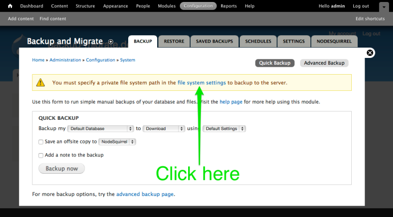 Backup configuration - Step 1