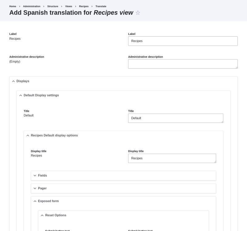Translate the Recipes view