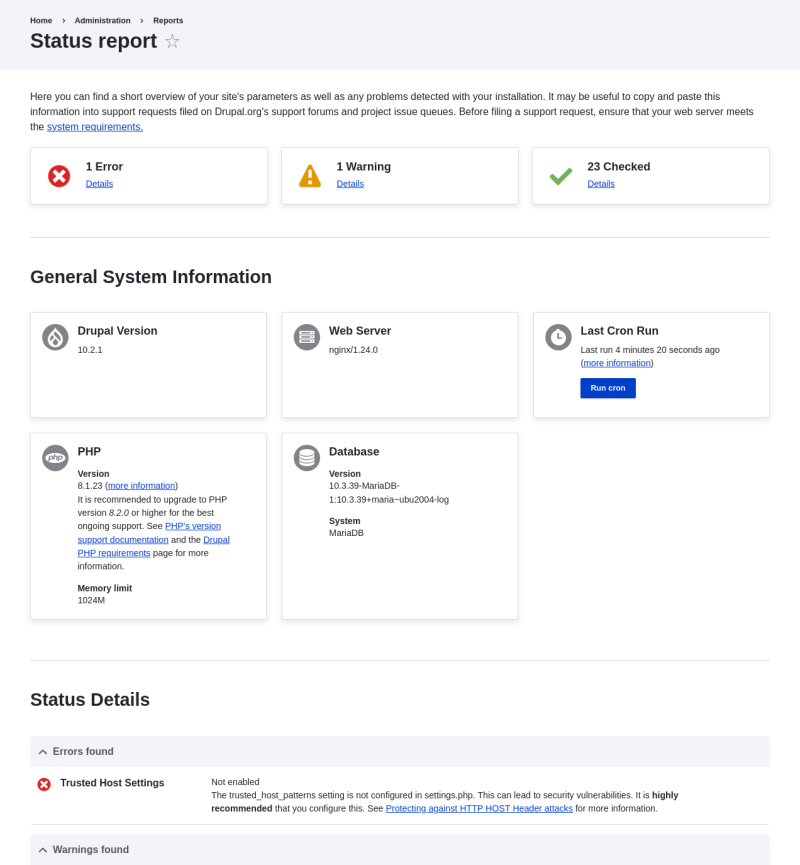 Status report of a basic site