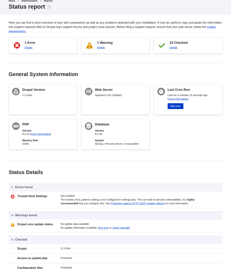 Status report of a basic site