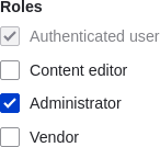 Roles section of user edit page